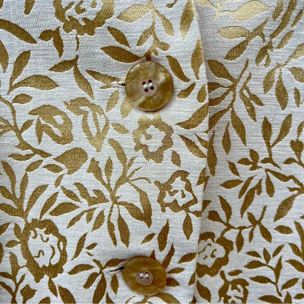 Pendleton Vintage 80s Gold Lame Cream Floral Brocade Belted Lined Blazer Jacket - Picture 7 of 16